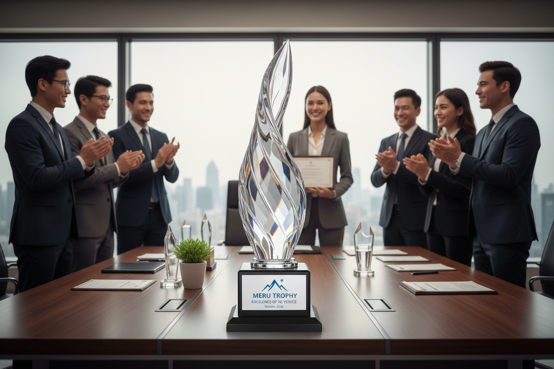 Corporate recognition trophy crystal award employee best employee award trophy India Meru Trophy India buy now