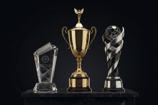 Elegant crystal trophy design for professional sports leagues from Meru Trophy; a leading trophy manufacturer in India.