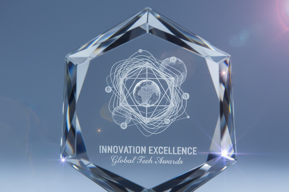 Close-up of a 3D printed crystal trophy showcasing intricate interior engraving; highlighting the innovative technology used by Meru Trophy for custom awards and recognition.