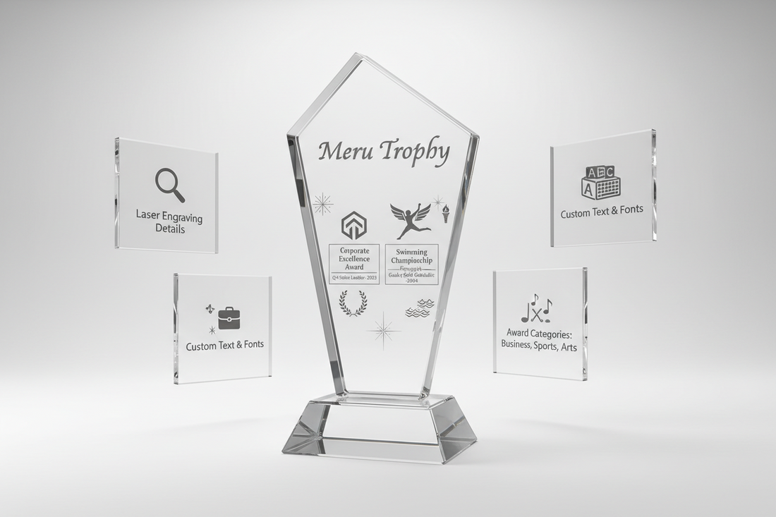 Best trophy shops Mumbai Bangalore custom acrylic crystal metal trophies 2026 India Meru Trophy India buy now online