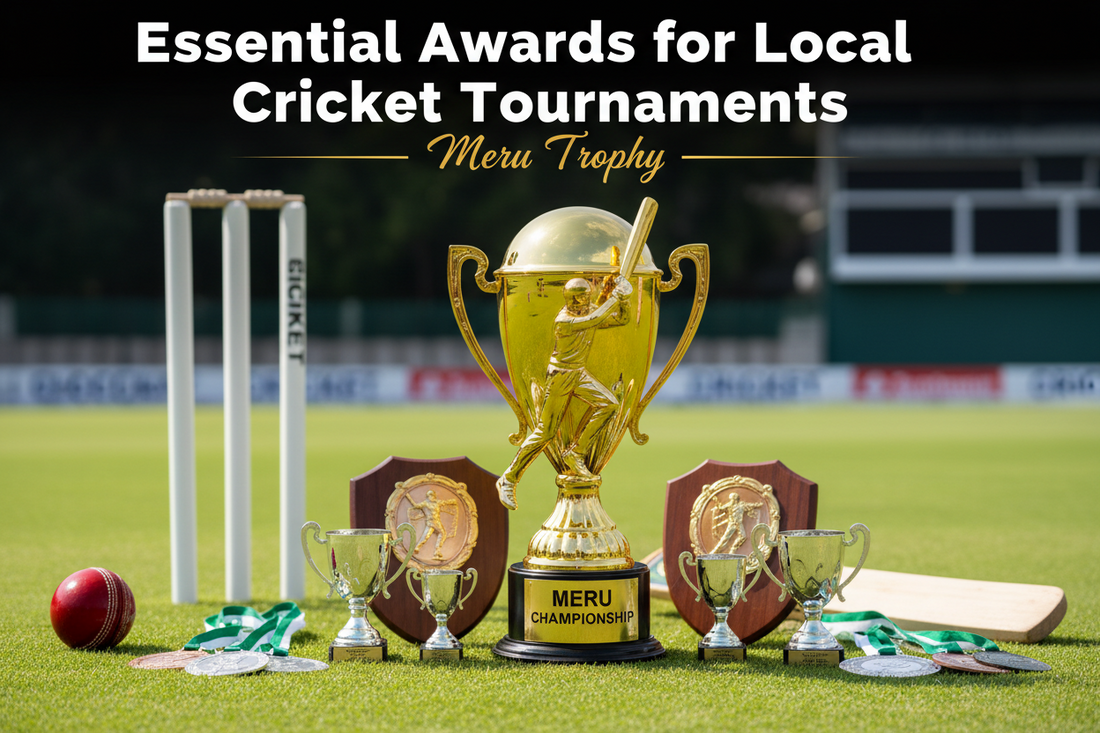 A stunning cricket cup trophy and custom crystal awards for local cricket tournament winners and recognition awards.