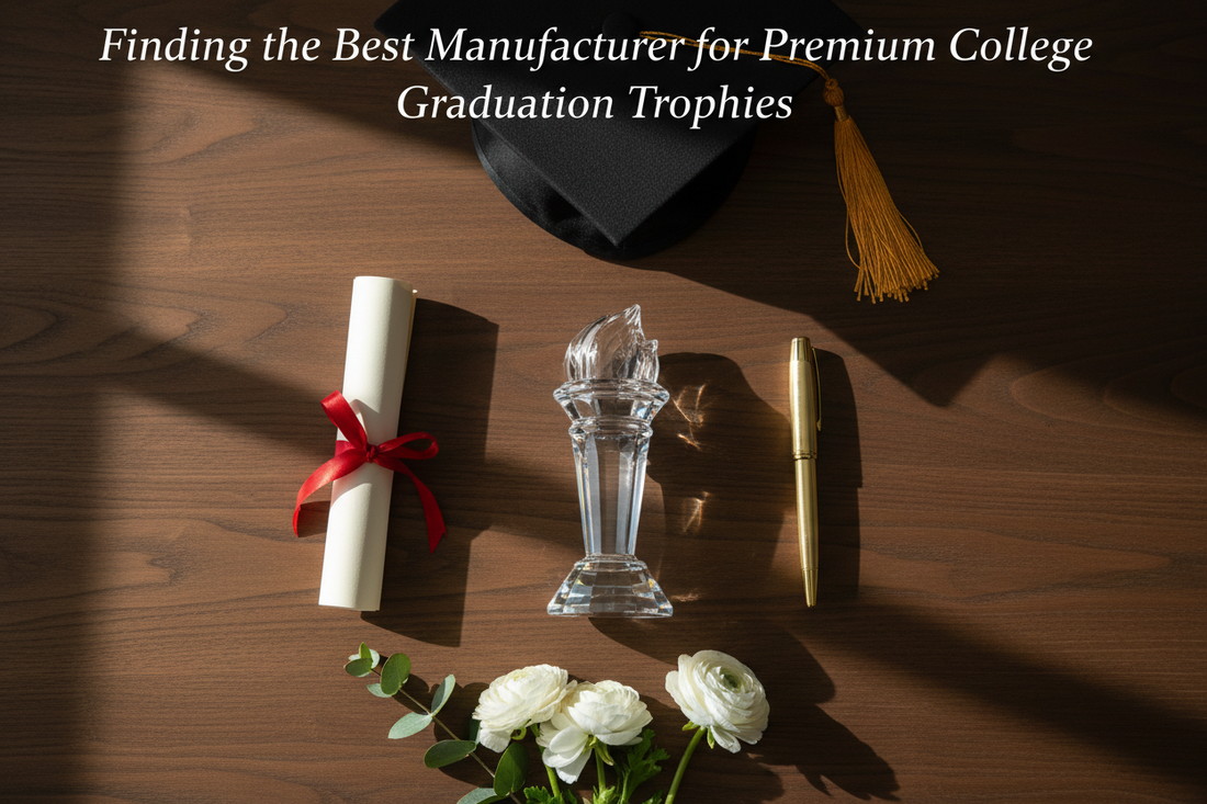 A premium crystal trophy for college graduation ceremonies being presented by a top trophy manufacturer in Bangalore.
