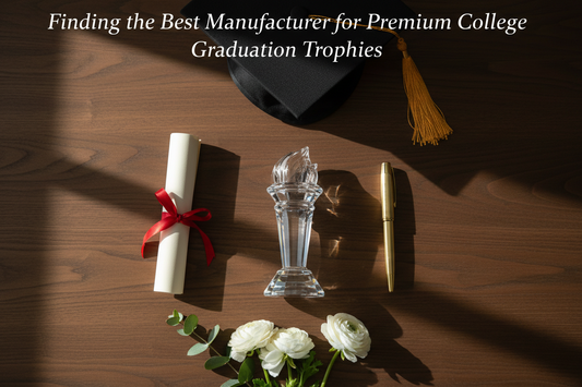 A premium crystal trophy for college graduation ceremonies being presented by a top trophy manufacturer in Bangalore.