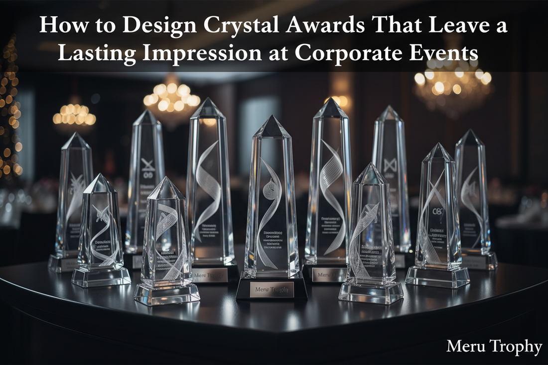 Elegant crystal trophy design showcasing a star trophy, symbolizing achievement and recognition for corporate events and awards ceremonies, crafted by Meru Trophy.