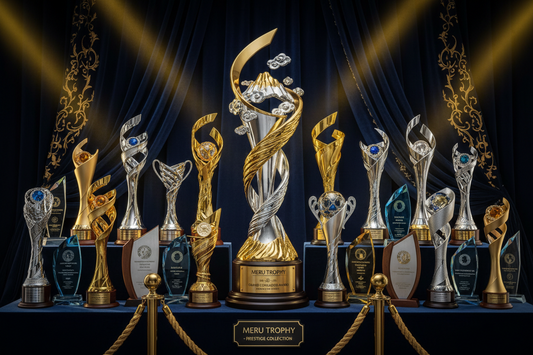 A collection of creative trophy ideas for monthly awards including crystal trophies and custom recognition awards for staff.