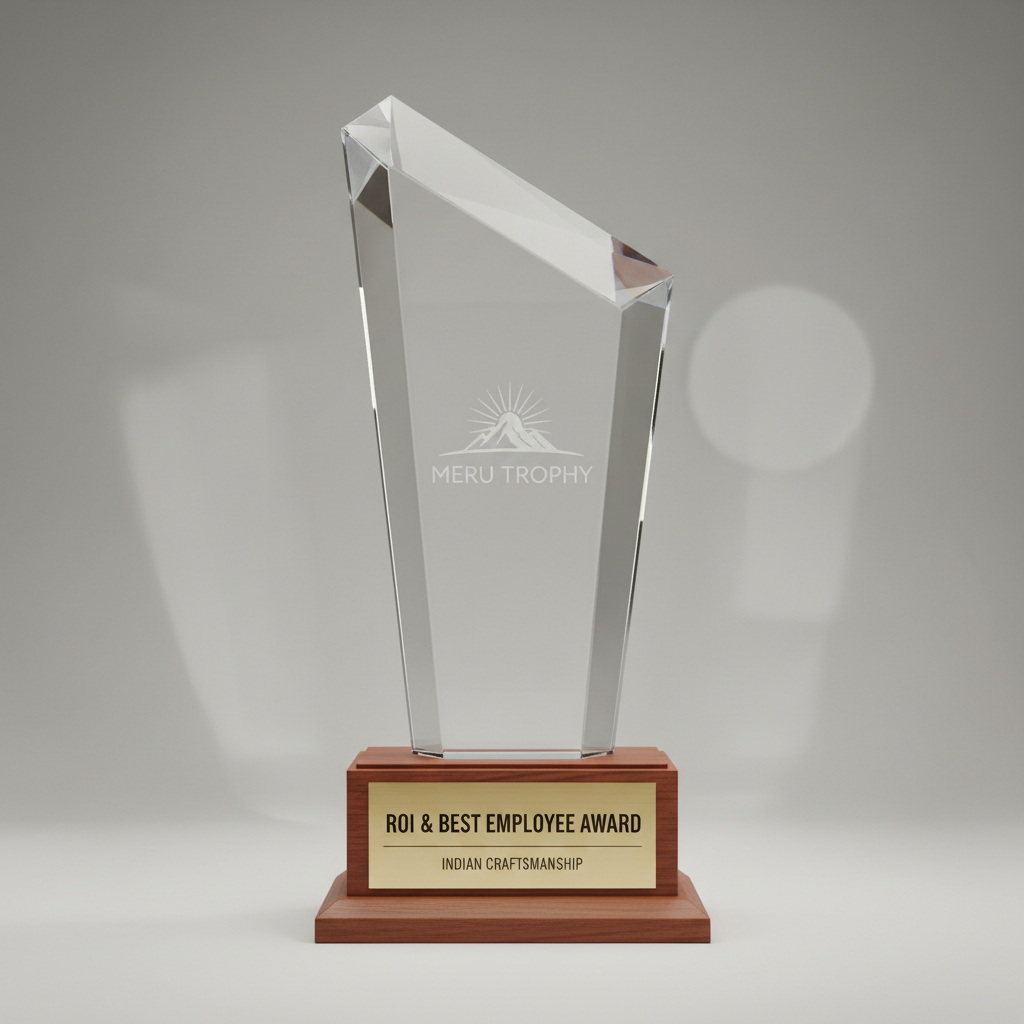 ROI employee recognition award corporate trophy crystal best employee award trophy India Meru Trophy India buy