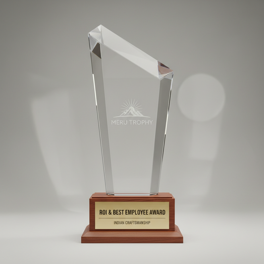 ROI employee recognition award corporate trophy crystal best employee award trophy India Meru Trophy India buy