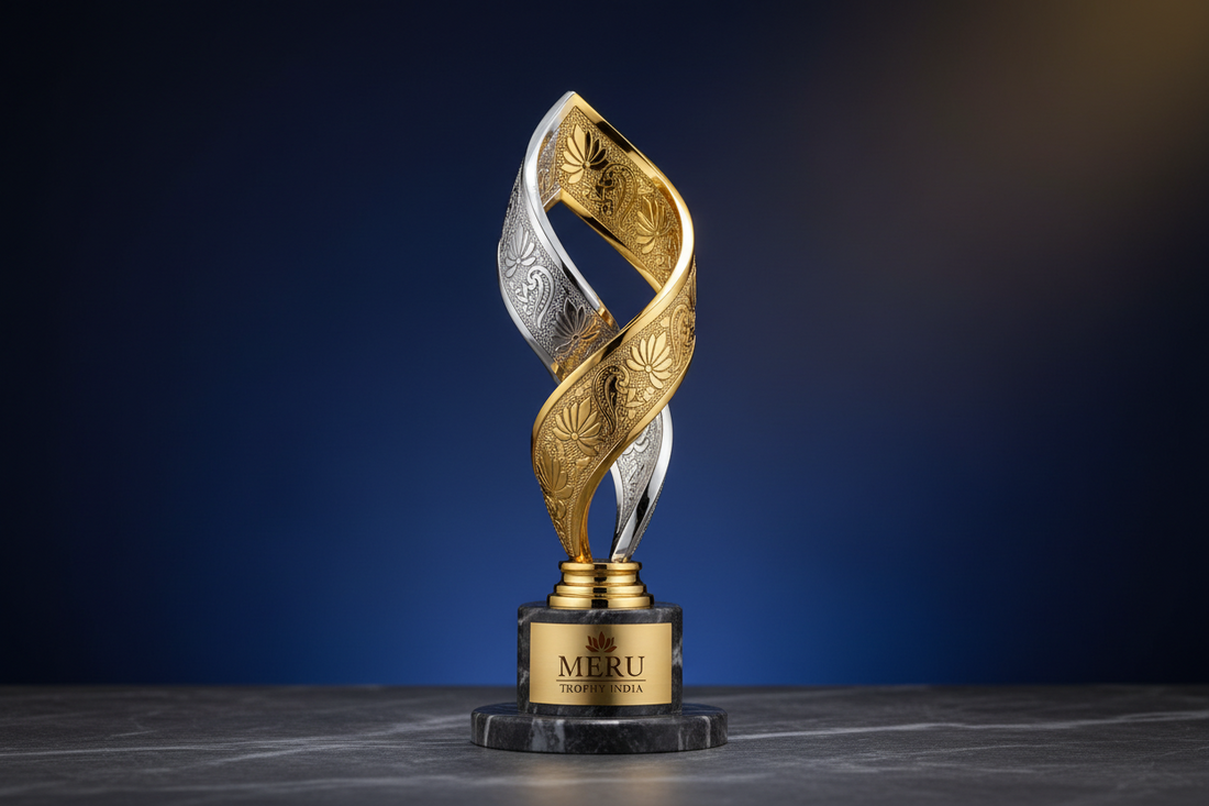 Trophy Design for corporate and sports recognition events crafted by Meru Trophy India award manufacturer