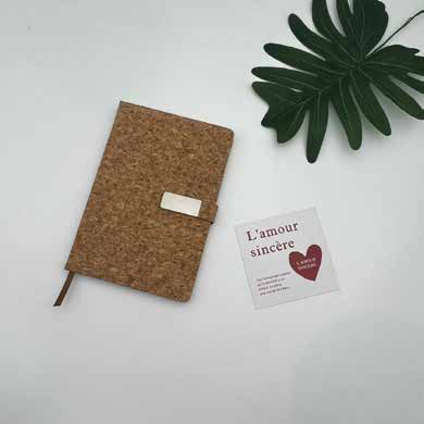 Cork Cover Diary with Metal Plate eco corporate gift - Meru Trophy Bangalore