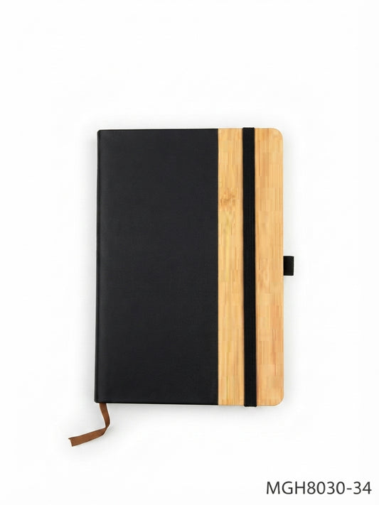PU Notebook with Bamboo Strip - Black - Meru Trophy corporate gifting