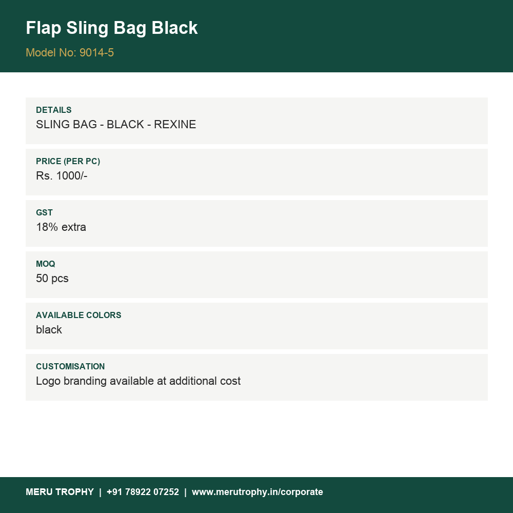 Flap Sling Bag Black - details - Meru Trophy corporate gifting