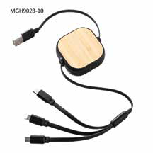 Bamboo Retractable Multi-Charging USB Cable corporate gift - Meru Trophy Bangalore