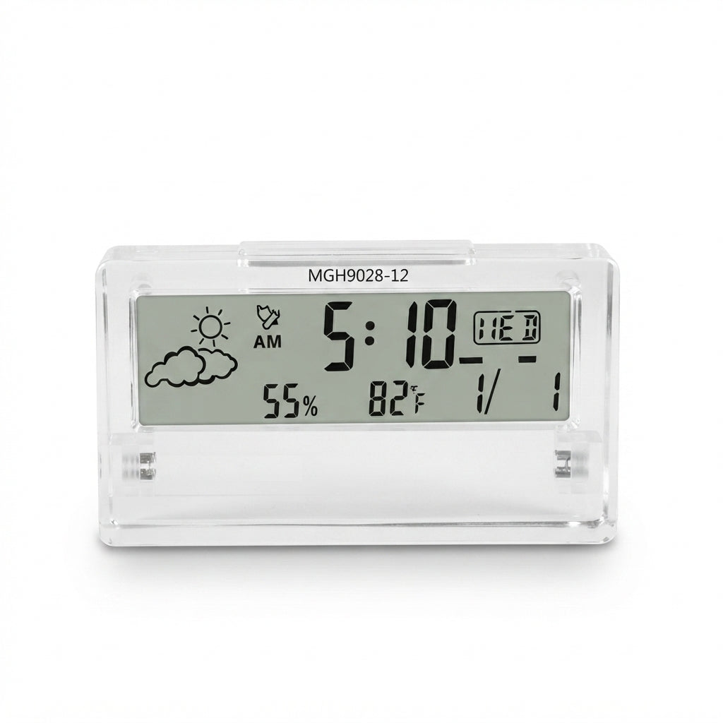 LCD Desk Digital Clock with Weather Display - Clear - Meru Trophy corporate gifting