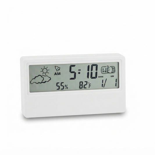 LCD Desk Digital Clock with Weather Display - White - Meru Trophy corporate gifting