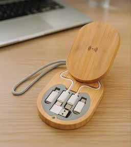 Bamboo Wireless Charger with Cable Organiser corporate gift - Meru Trophy Bangalore