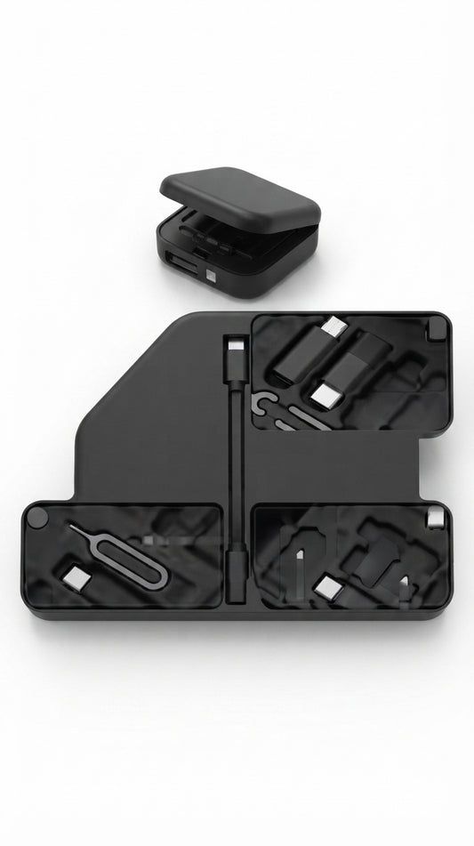 Wooden Cable Organiser and Multi-Port Kit - Black - Meru Trophy corporate gifting