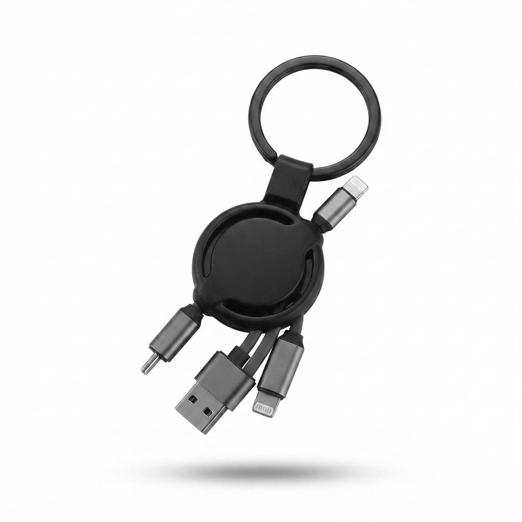 LED Logo Multi-Charging USB Cable Keyring - Black - Meru Trophy corporate gifting
