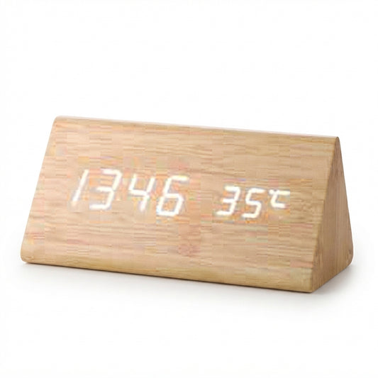 Wooden Triangular LED Digital Clock - Wood - Meru Trophy corporate gifting