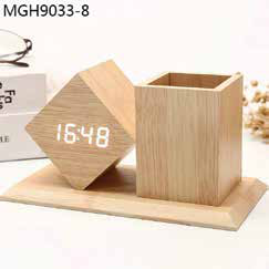 Bamboo Digital Clock Cube with Pen Stand corporate gift - Meru Trophy Bangalore
