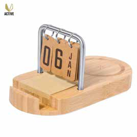 Bamboo Flip Calendar with Wireless Charger corporate gift - Meru Trophy Bangalore