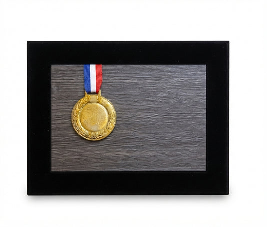 Wooden Memento with Gold Medal and Ribbon - Custom Wooden Awards & Trophies CP 94 - Meru Trophy