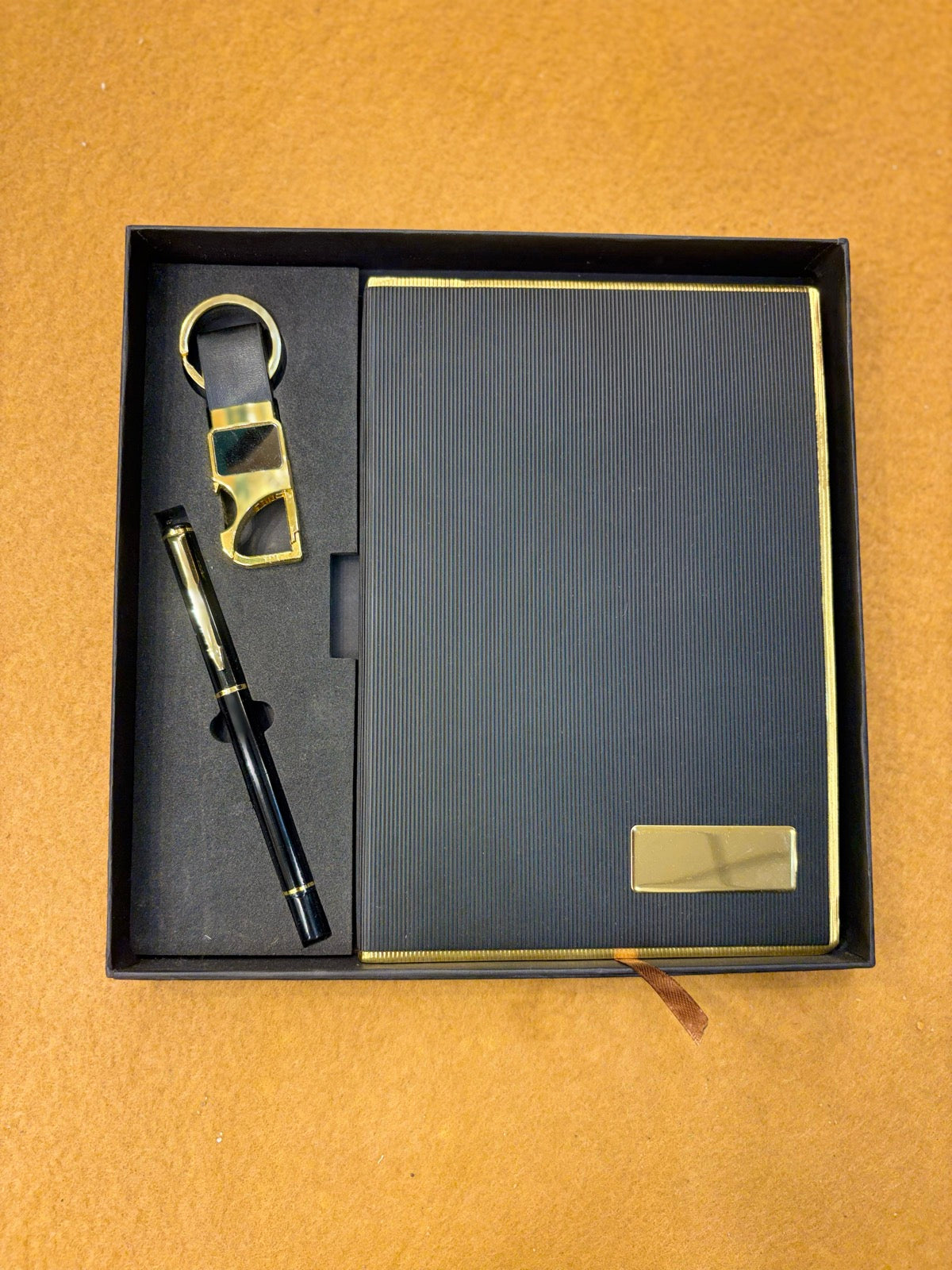 Textured Leather Diary, Pen & Card Holder Set - Navy