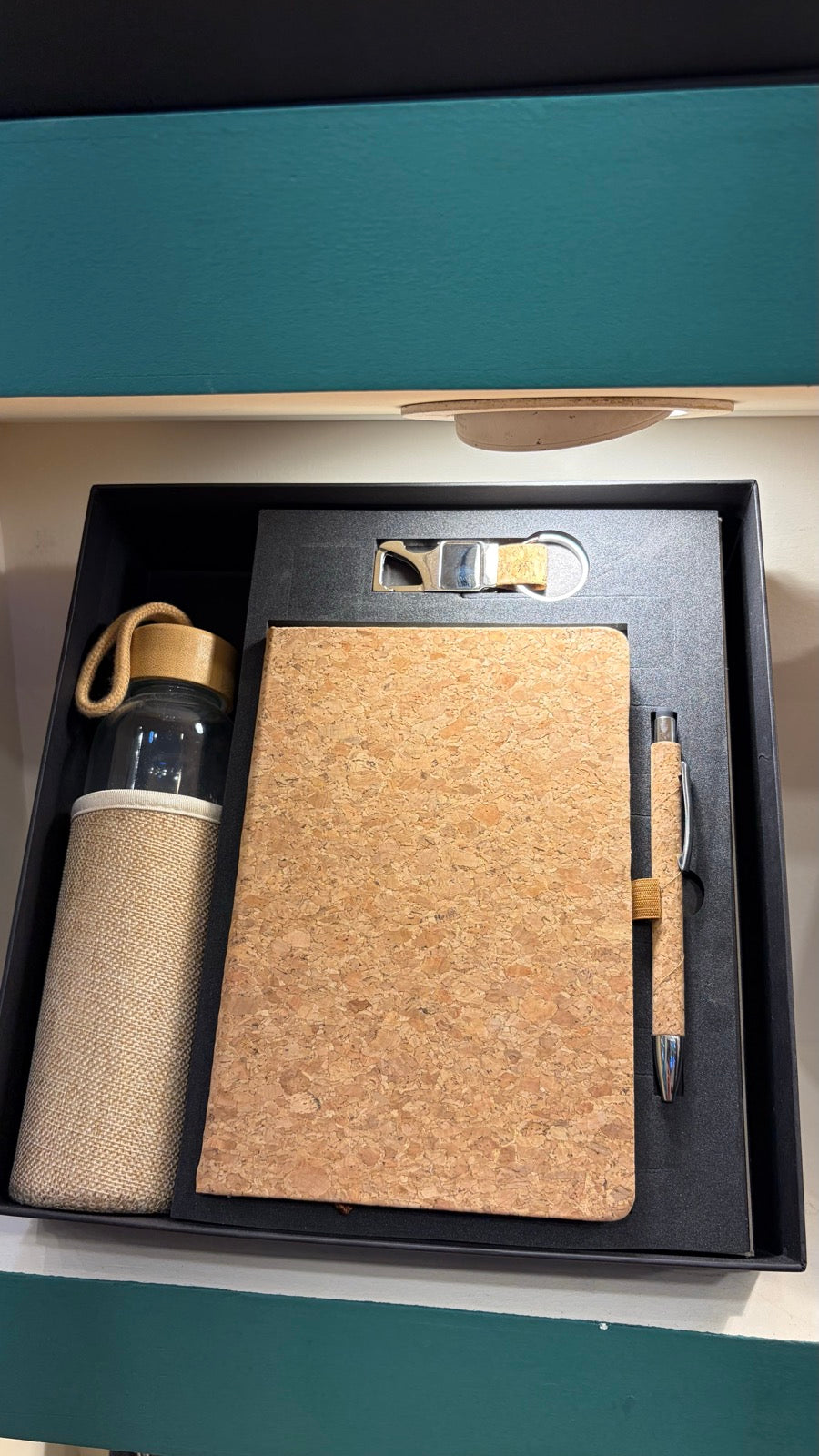 Steel Bottle, Cork Notebook & Wood Coaster Gift Set