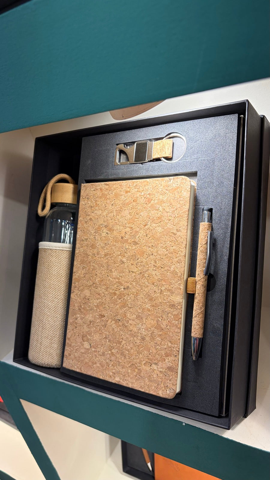 Steel Bottle, Cork Notebook & Wood Coaster Gift Set
