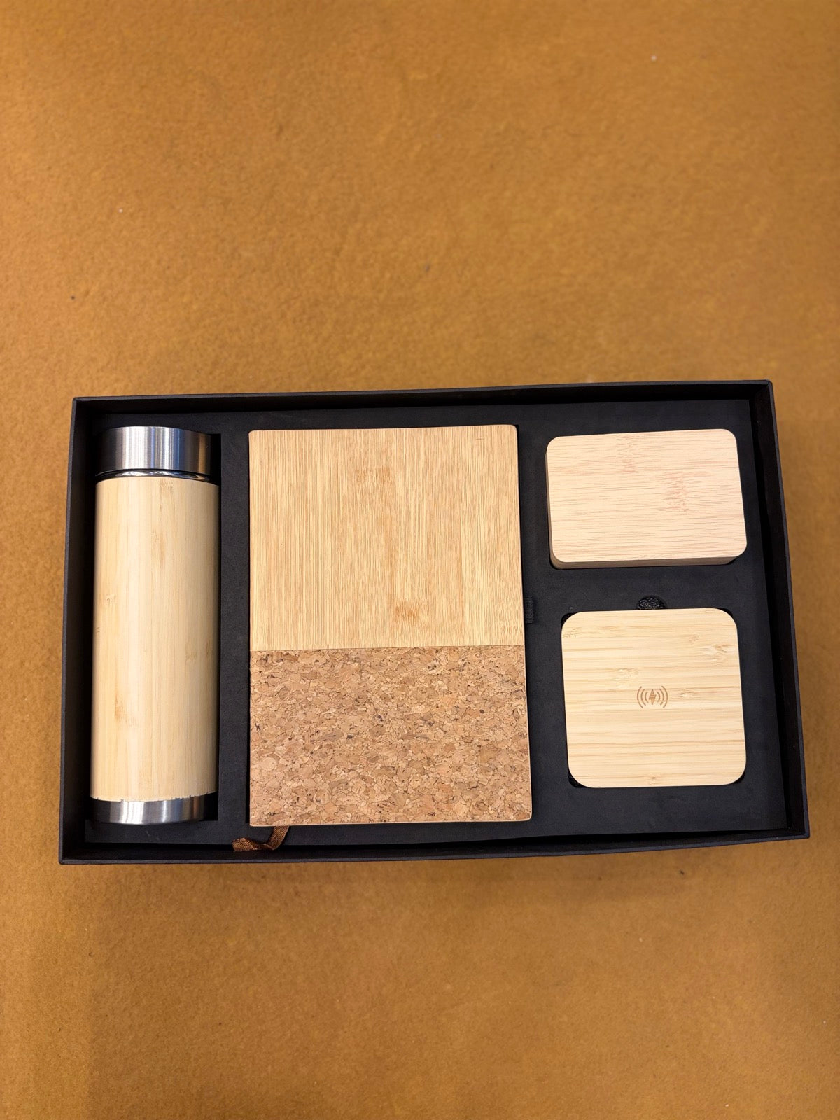 Steel Bottle, Cork Notebook & Wood Coaster Gift Set