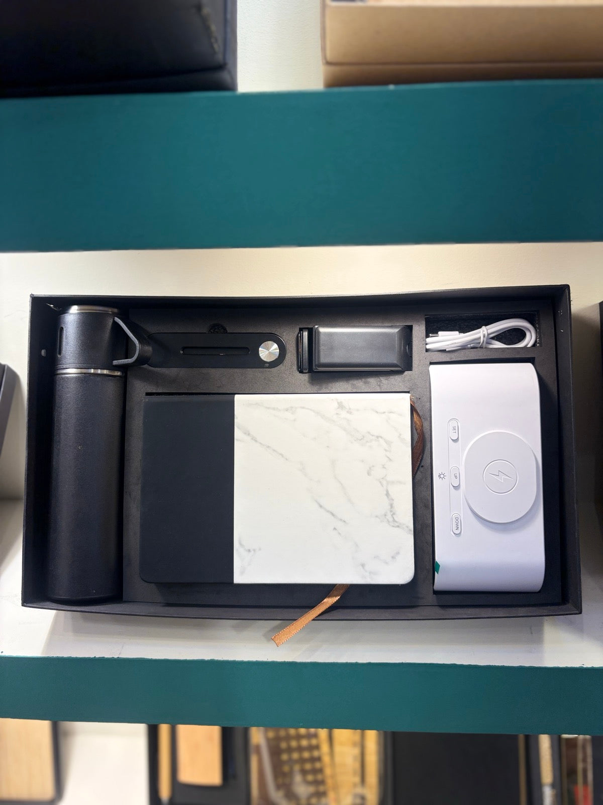 Marble-Panel Power Bank & Notebook Tech Gift Set
