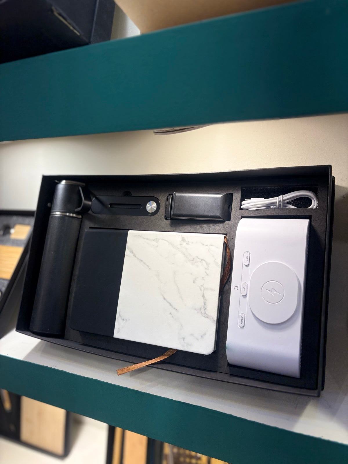 Marble-Panel Power Bank & Notebook Tech Gift Set