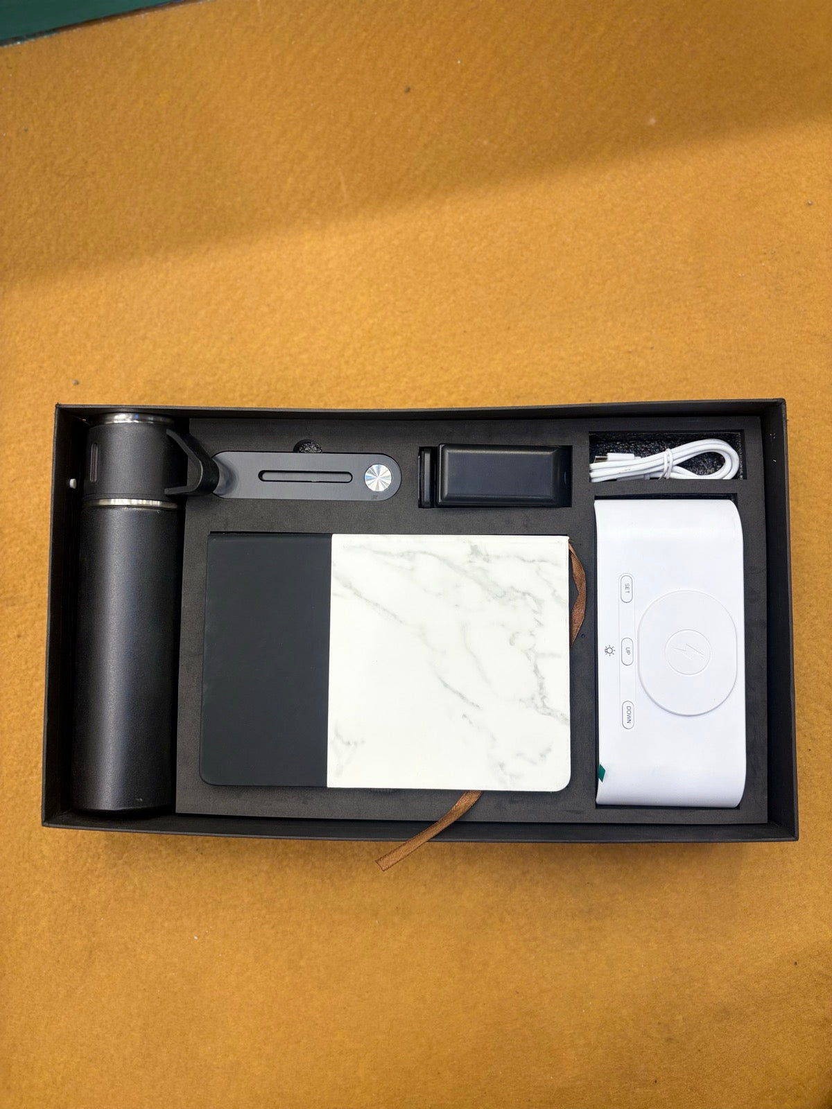 Marble-Panel Power Bank & Notebook Tech Gift Set