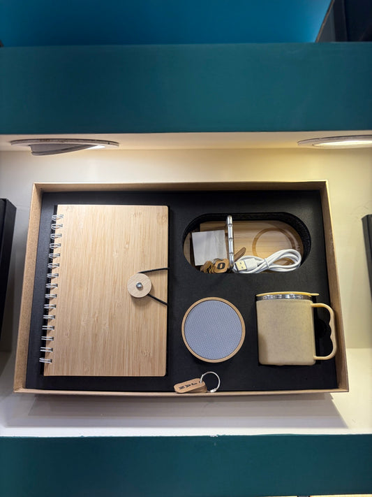 Wood Notebook, Charger & Ceramic Mug Gift Set