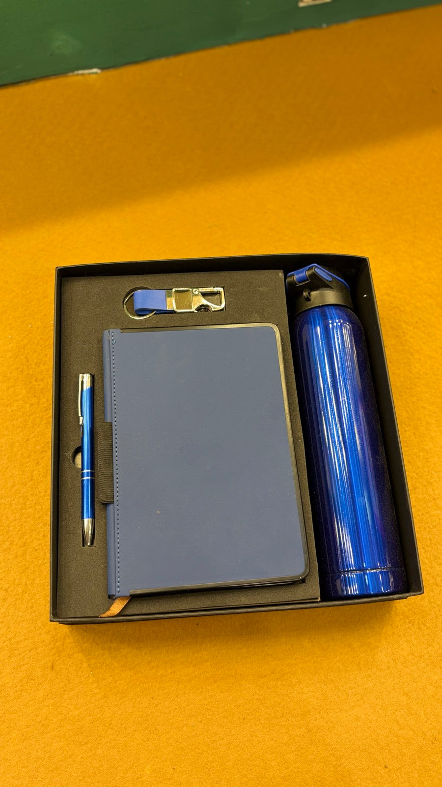 Navy Notebook, Pen & Steel Bottle Gift Set