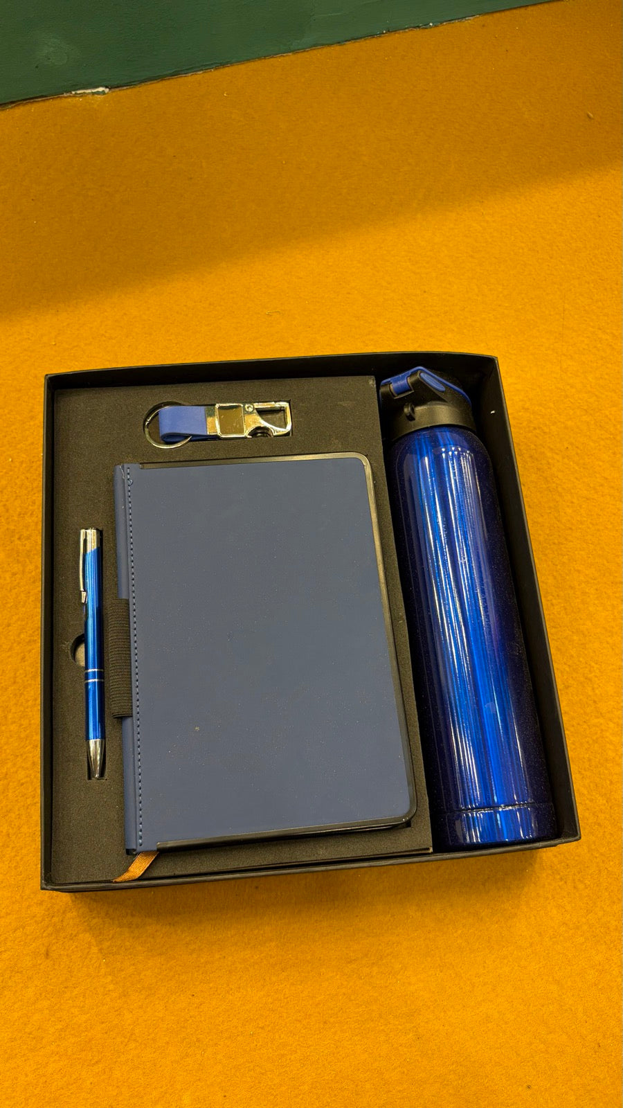 Navy Notebook, Pen & Steel Bottle Gift Set