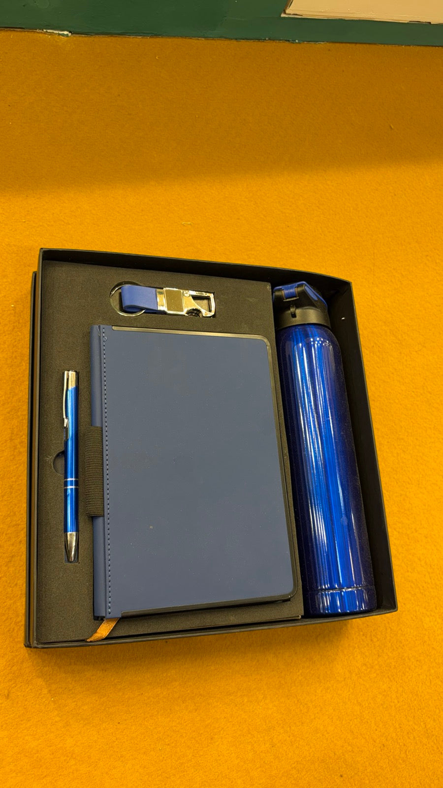 Navy Notebook, Pen & Steel Bottle Gift Set