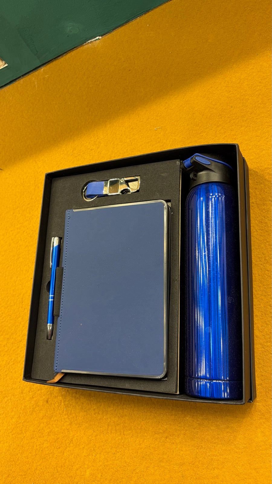 Navy Notebook, Pen & Steel Bottle Gift Set