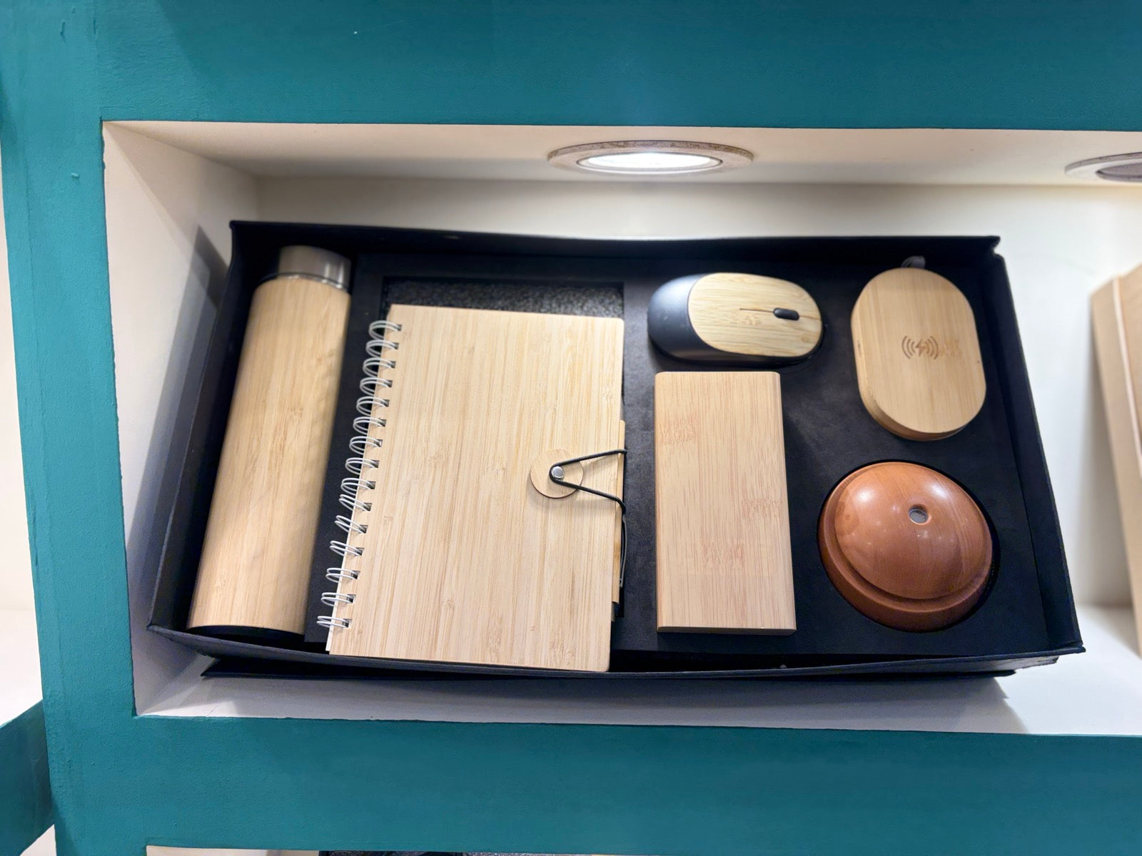Wood Notebook, Wireless Mouse & Charger Desk Set