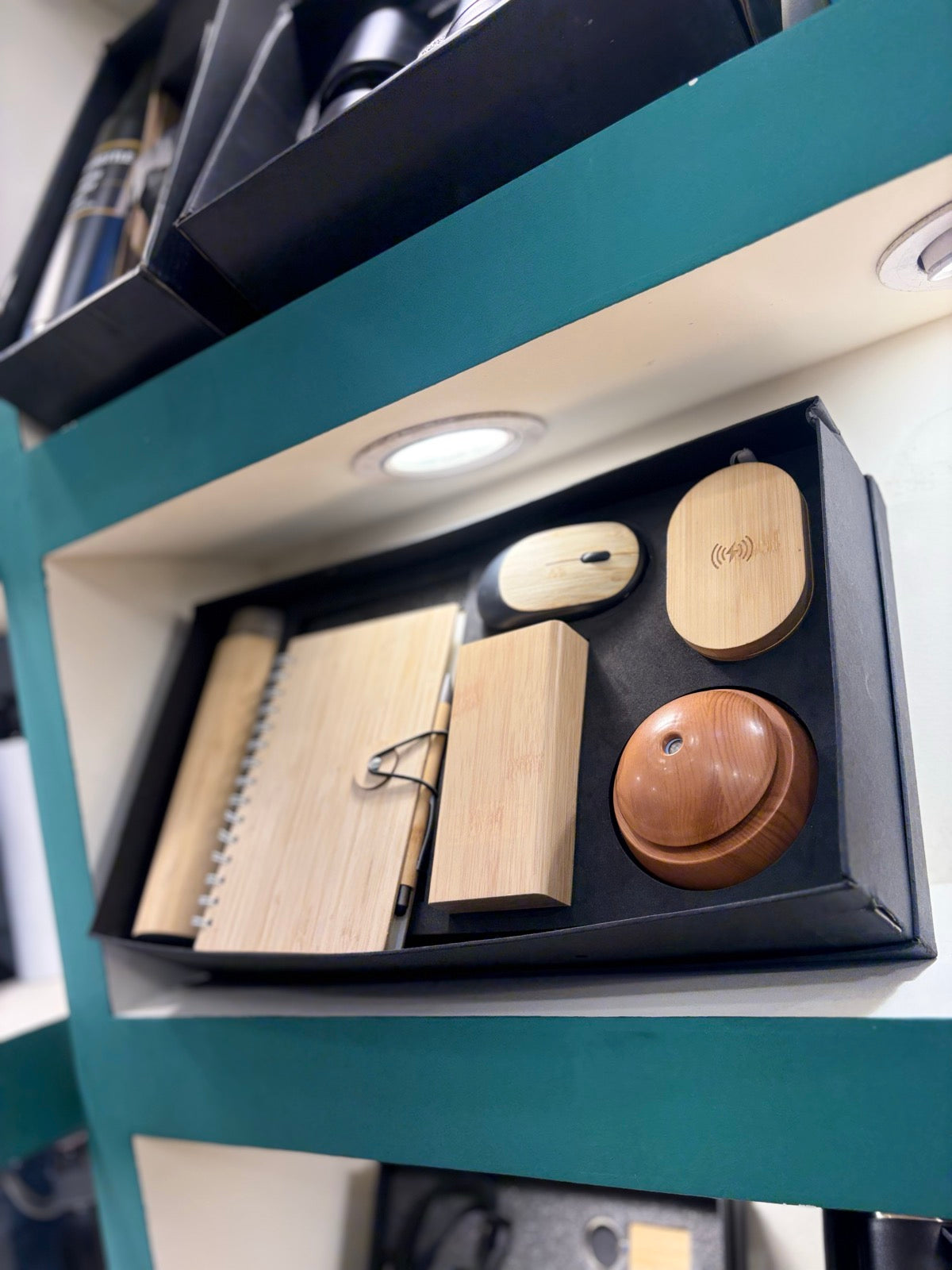 Wood Notebook, Wireless Mouse & Charger Desk Set