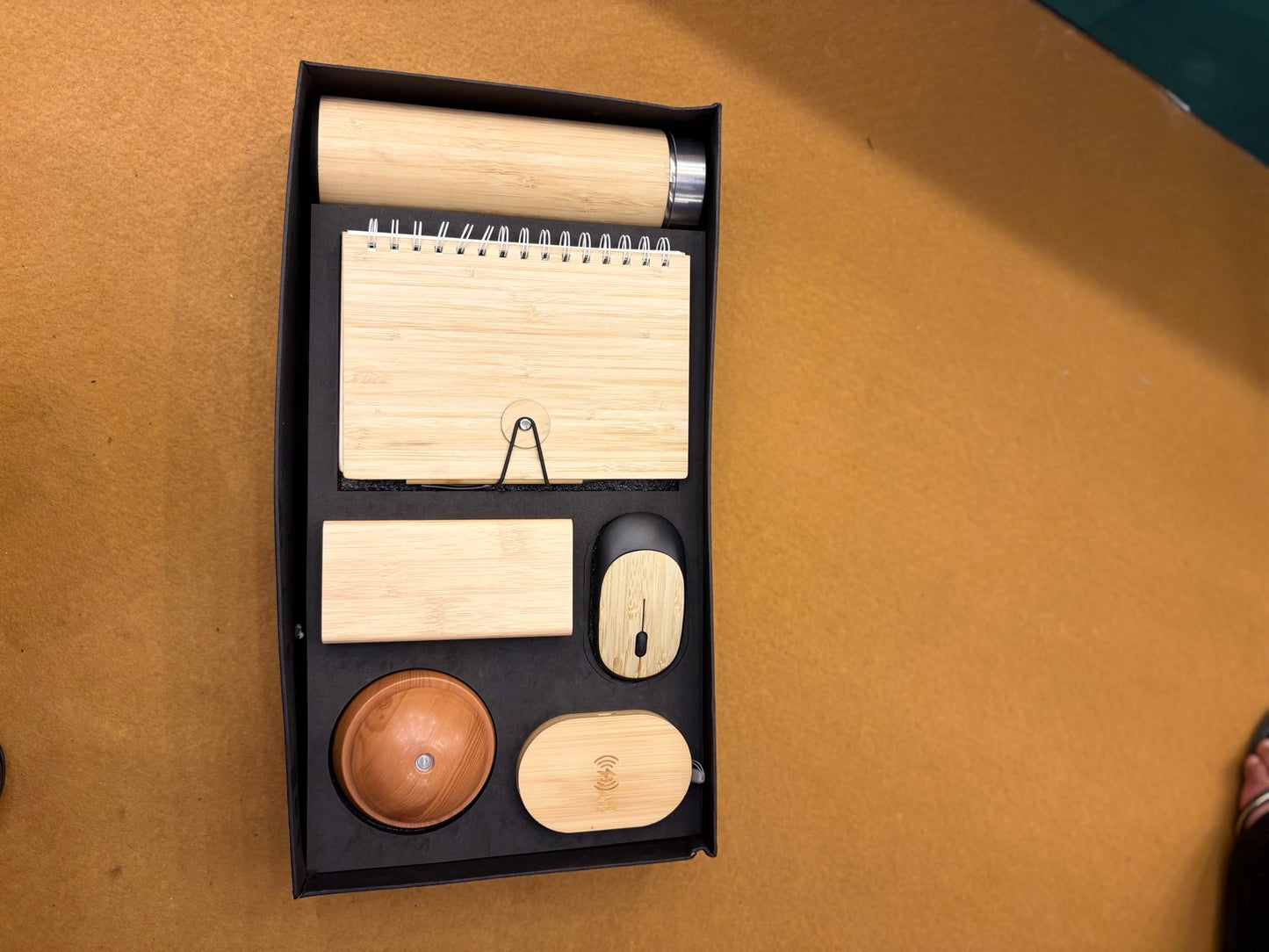 Wood Notebook, Wireless Mouse & Charger Desk Set