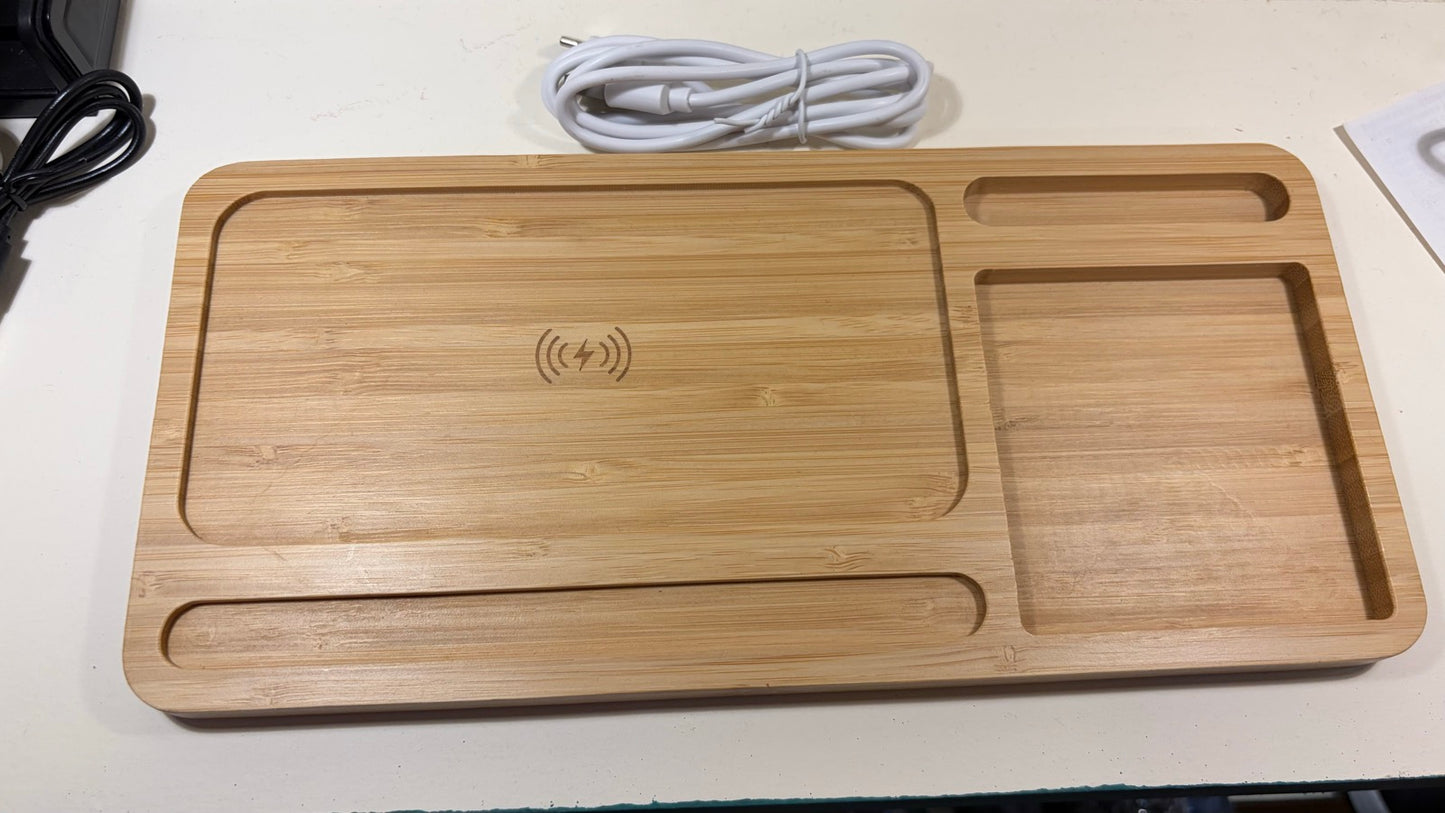 Wood Desk Organizer Tray with Wireless Charger