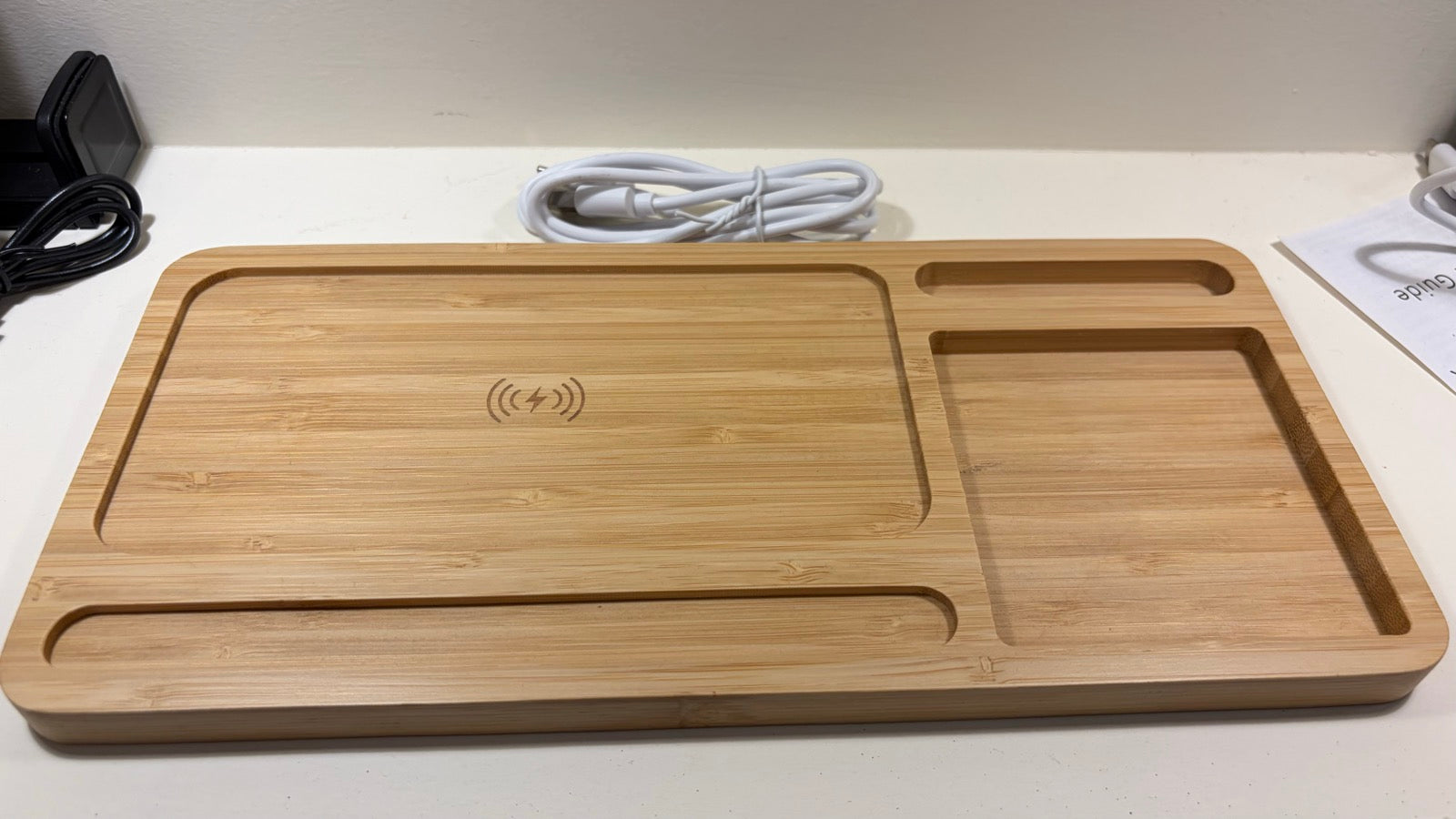 Wood Desk Organizer Tray with Wireless Charger