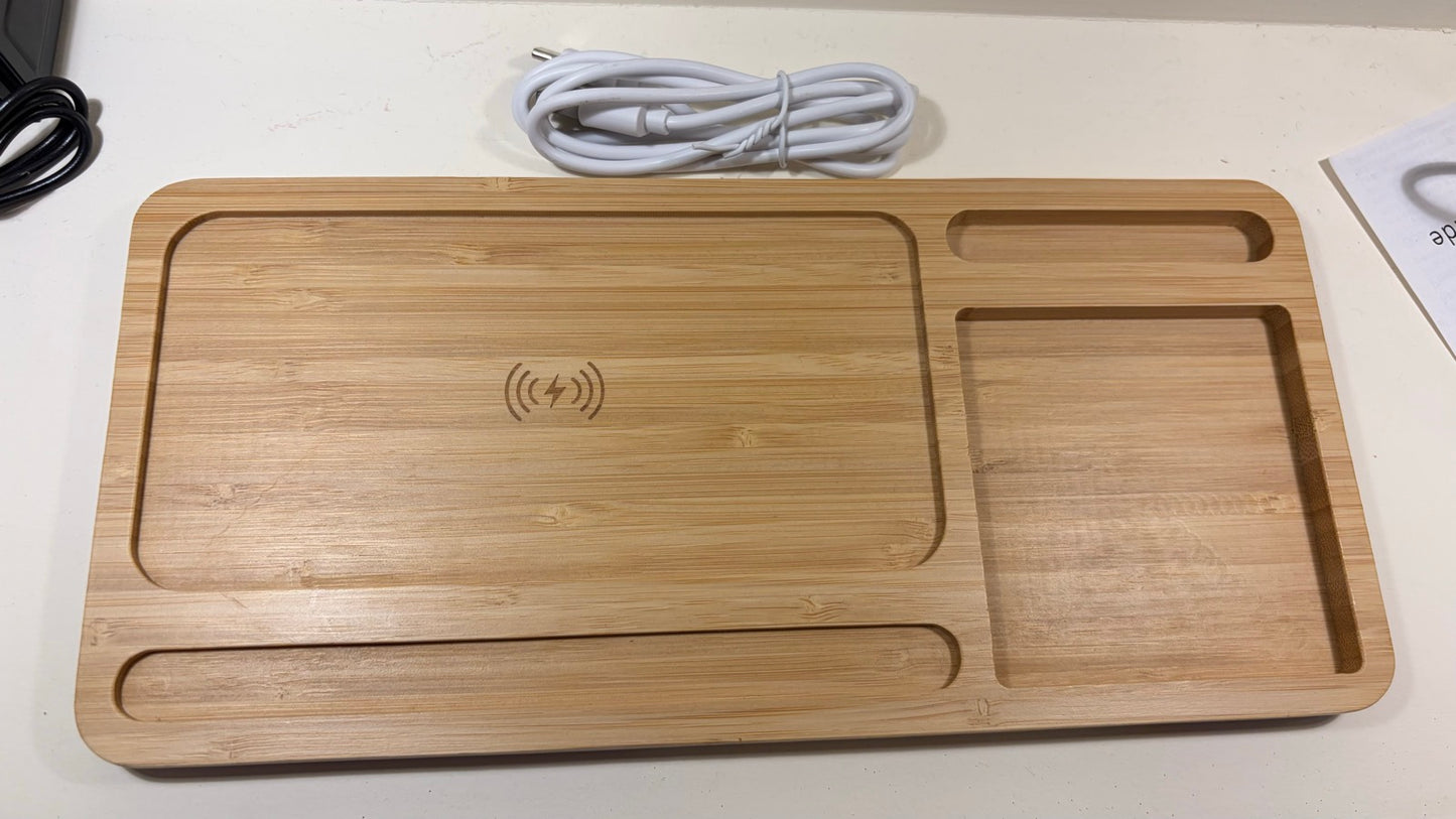 Wood Desk Organizer Tray with Wireless Charger