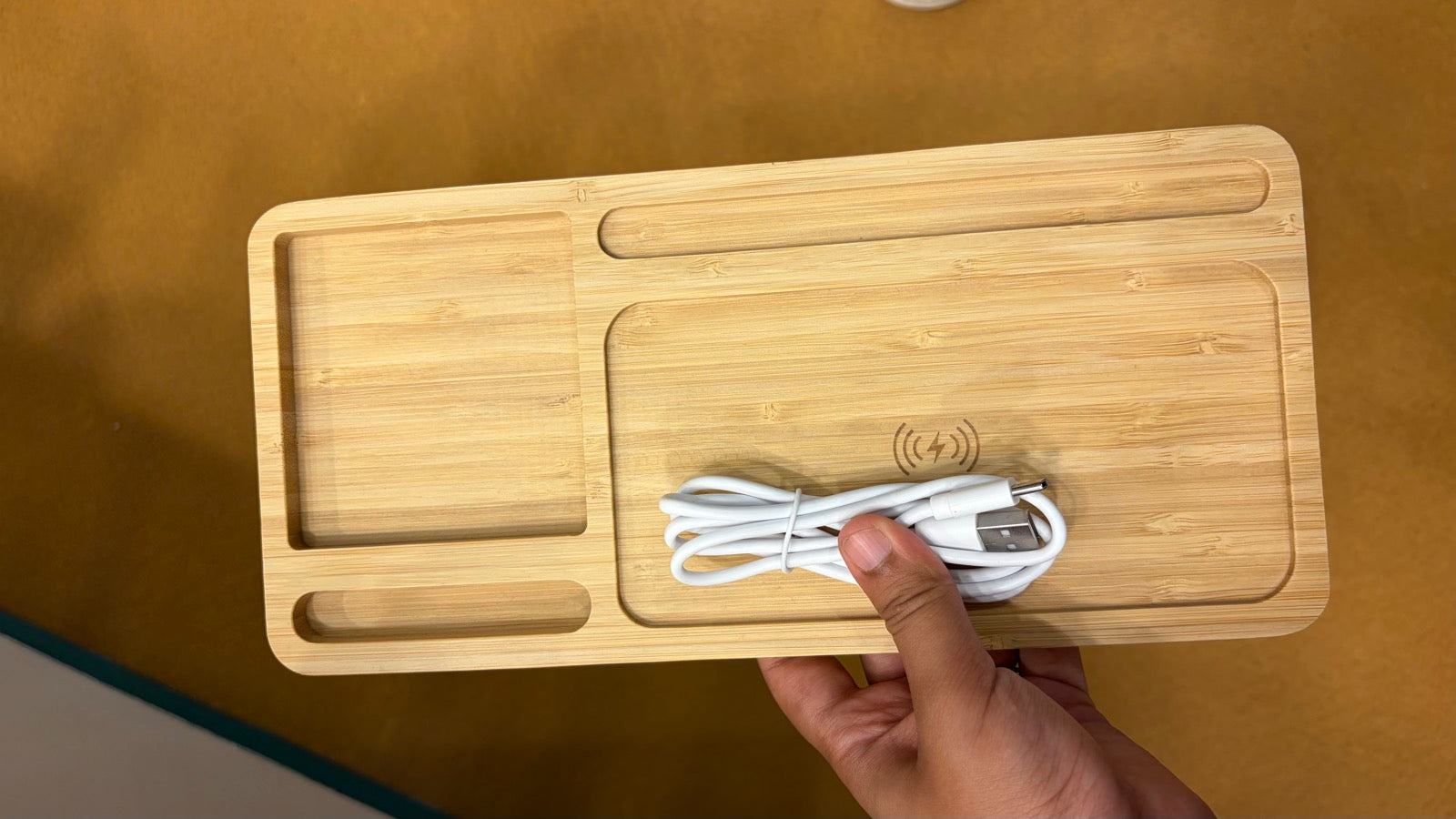 Wood Desk Organizer Tray with Wireless Charger