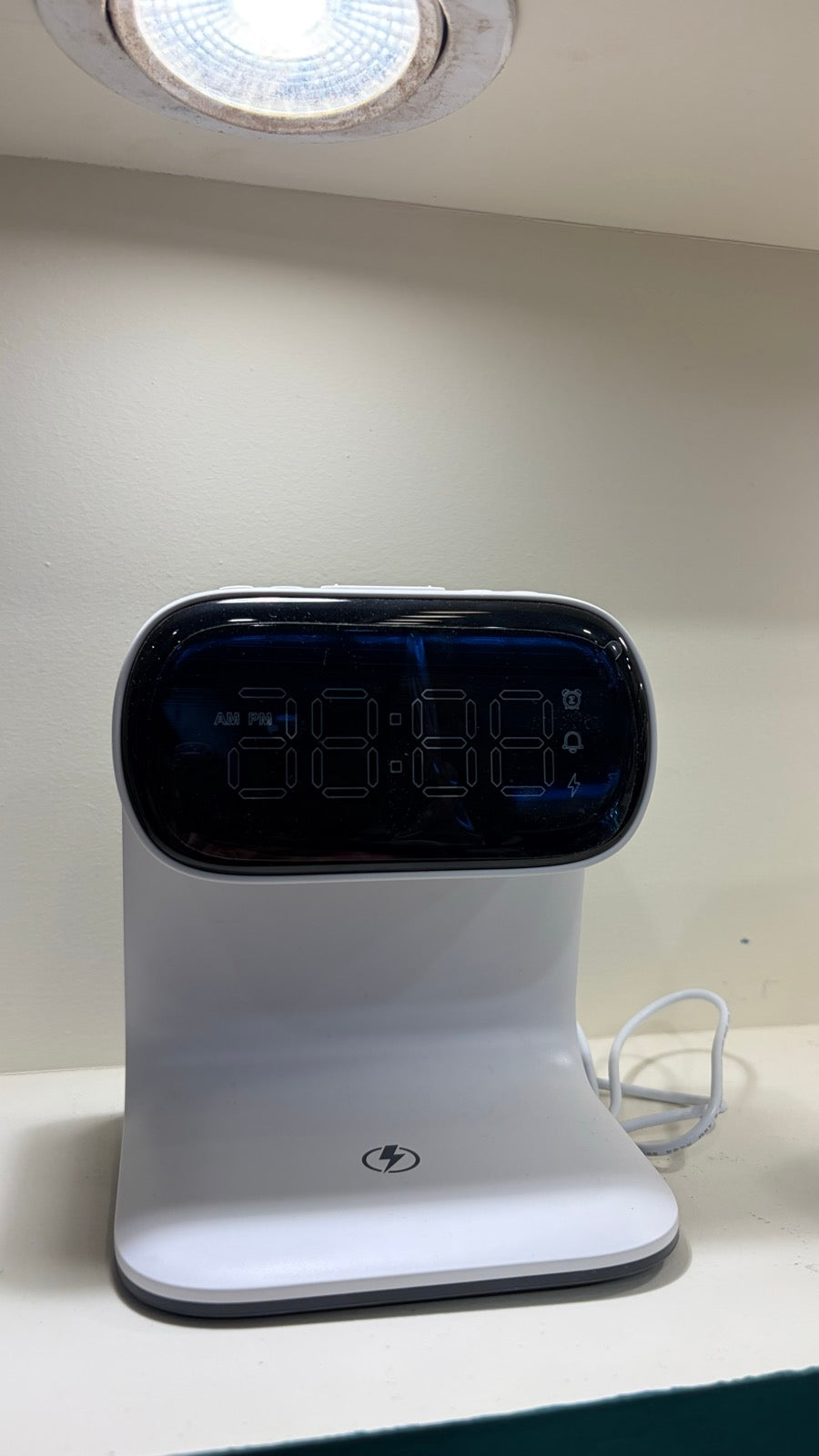 LED Digital Clock Wireless Charging Stand - White