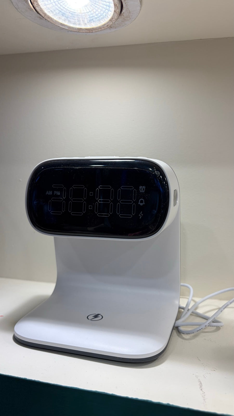 LED Digital Clock Wireless Charging Stand - White