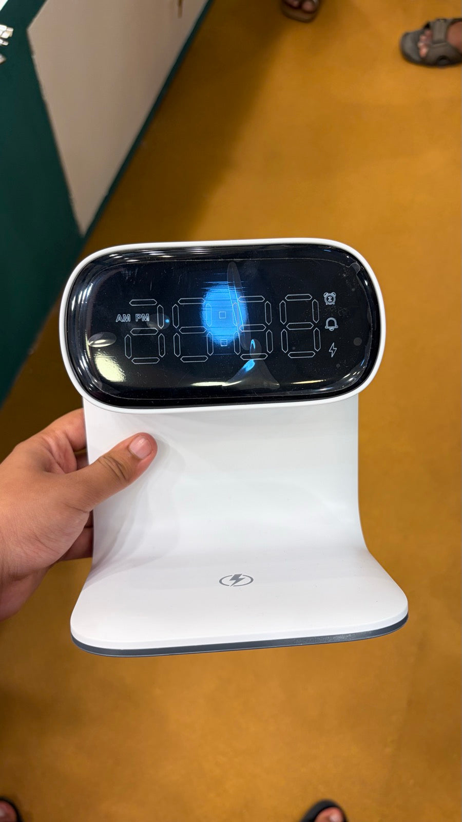 LED Digital Clock Wireless Charging Stand - White