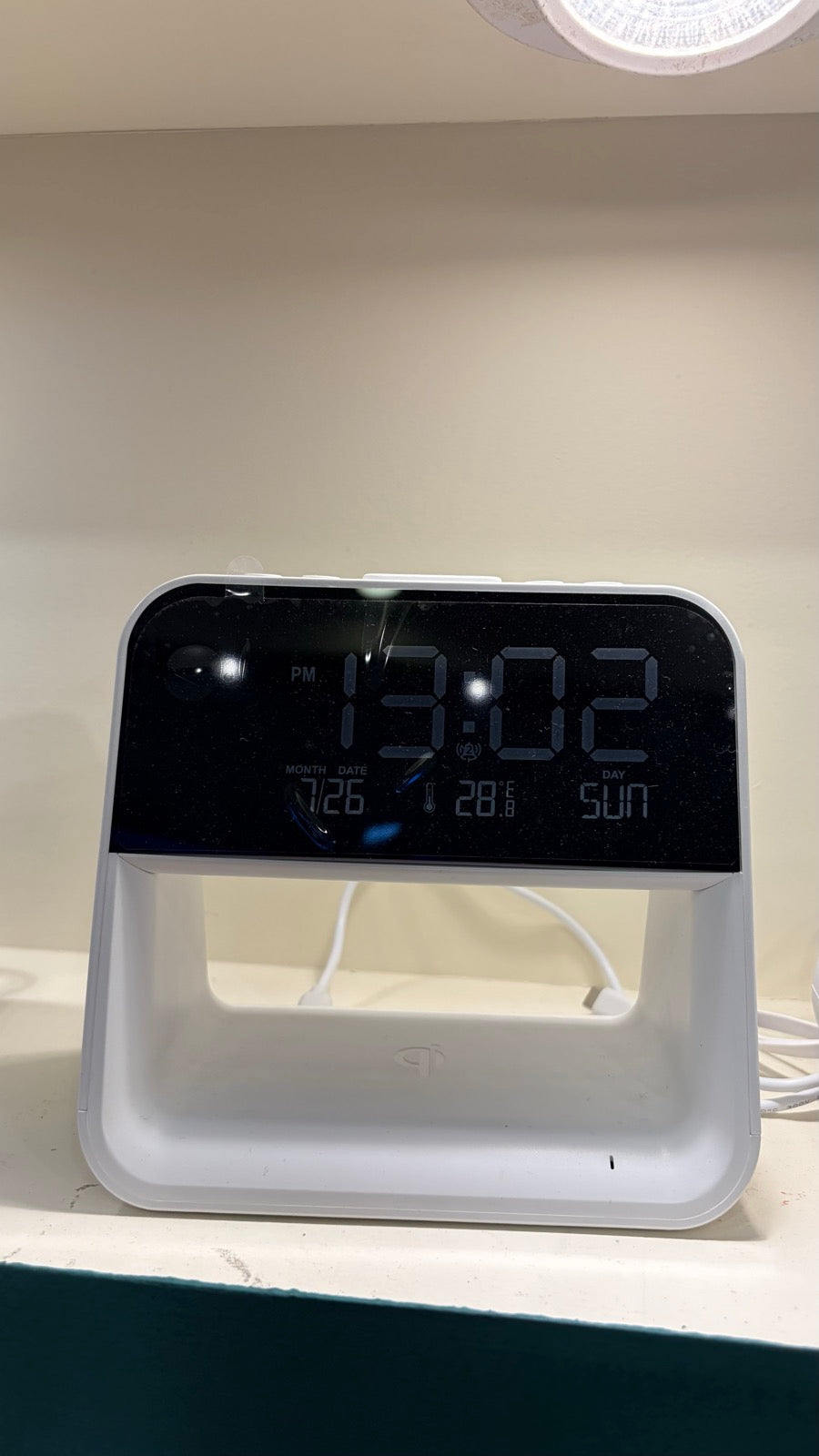 LED Digital Clock Wireless Charging Stand - White