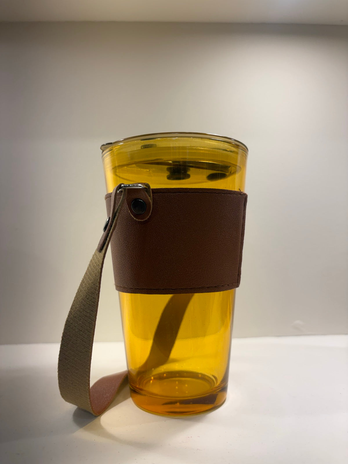 Amber Glass Tumbler with Carry Sleeve and Straw - Brown - real inventory photo