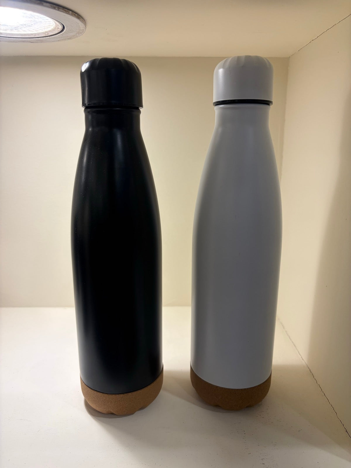 Cola-Shaped Bottle with Bamboo Mid Band - Black and Grey pair - real product photo